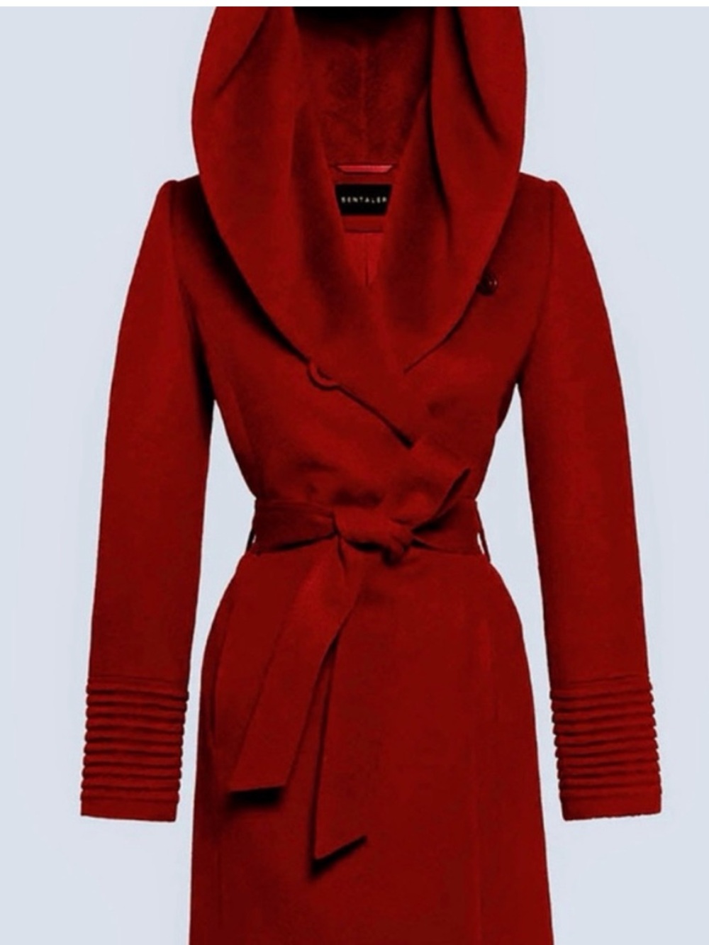 RED Sentaler Baby Alpaca Mid Length Hooded Wrap Coat